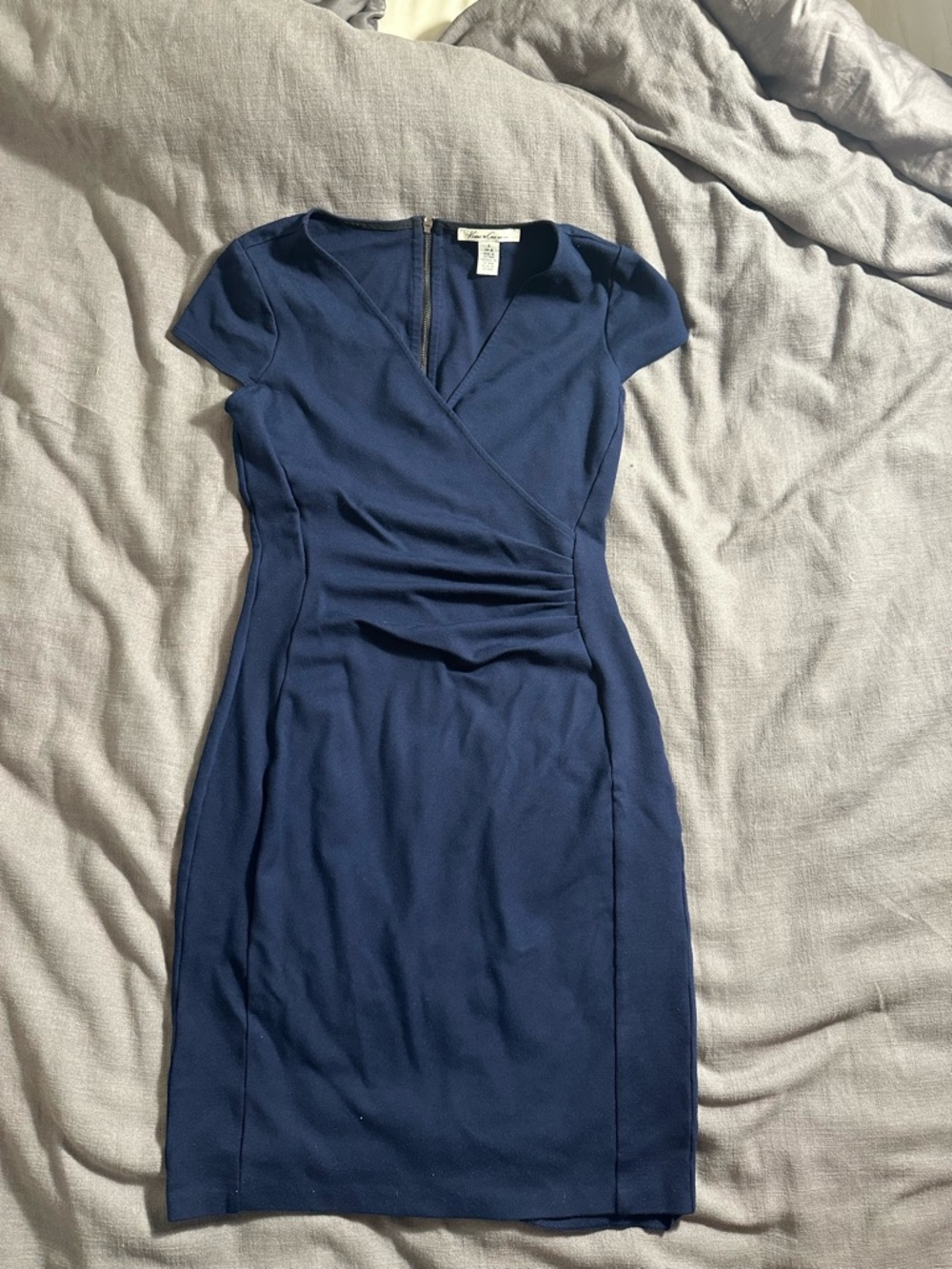 Kenneth Cole New York Navy Faux-Wrap Cap Sleeve Dress